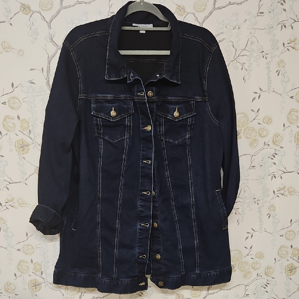 Woman Within Jean Jacket Long Length Womans Size 20W Very Flattering Fit
